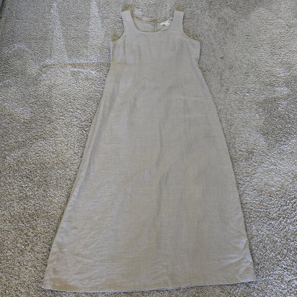 J. Crew Womens 100% Linen Maxi Dress Sz 8 Beige Sleeveless Scoop Neck Minimalist - Picture 5 of 9